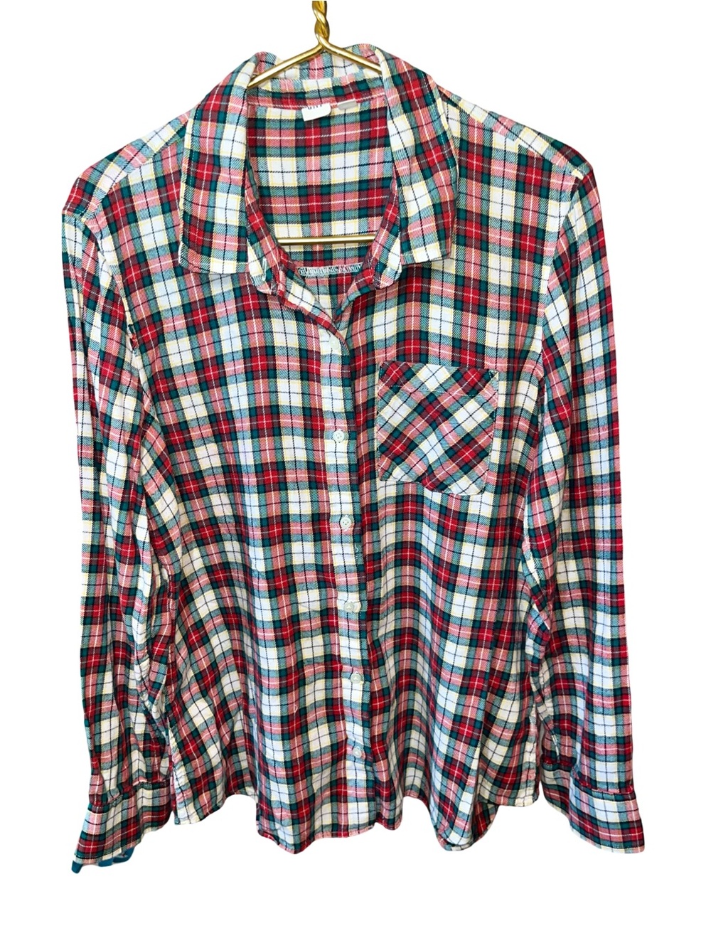 GAP Women’s XL Cotton Flannel Button Up Shirt | Red White & Green Plaid